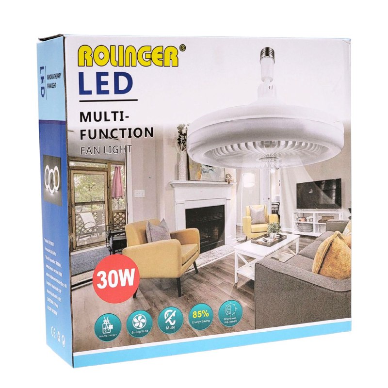 LUZ LED, FOCO VENTILADOR MULTIFUNCIONAL DE 30W CON AROMATERAPIA, SILENCIOSO CON DURACION DE 30K HORAS, AJUSTE DE BRILLO, AHORRO DE ENERGIA ROLINGER LED 130X255MM