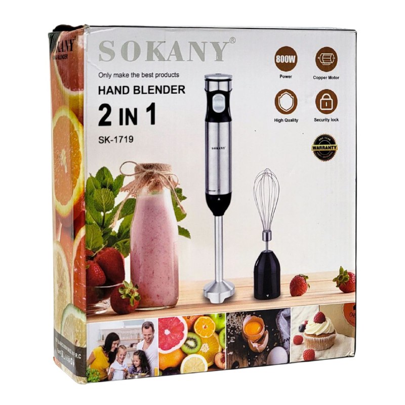 MAQUINA BATIDORA DE MANO 2 EN 1, ALTA POTENCIA 800W, DISEÑO DE EMPUÑADURA ERGONOMICA, LIMPIEZA FACIL Y RAPIDA, PROCESADOR DE ALIMENTOS MULTIFUNCIONAL CUCHILLAS DE ACERO INOXIDABLE SOKANY SK-1719