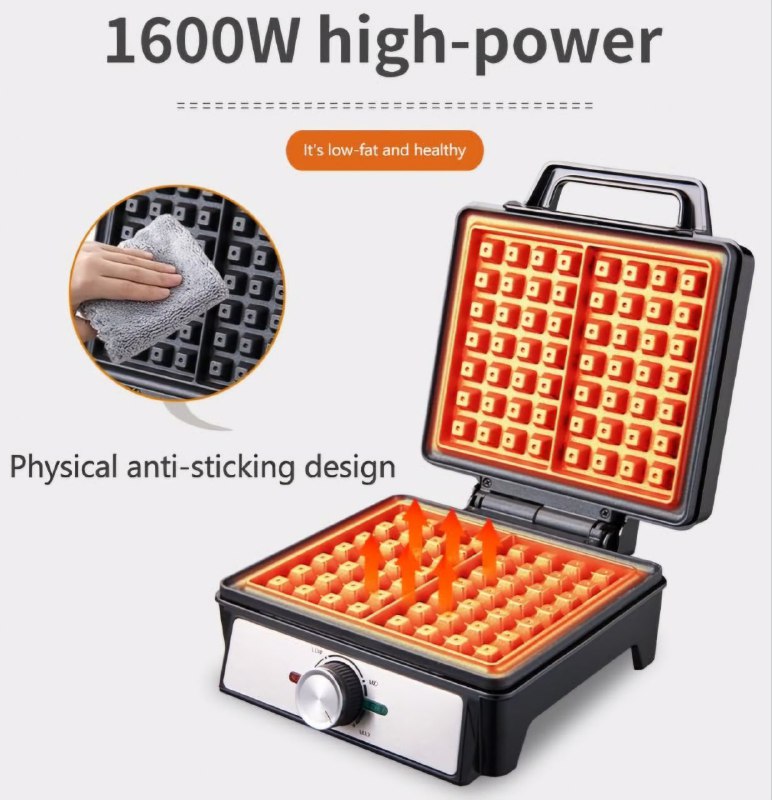 MAQUINA WAFFLERA SK-08025, RECUBRIMIENTO ANTIADHERENTE, PLASTICO RESISTENTE AL CALOR, INDICADOR DE ENCENDIDO, 1200W FUERZA, CALEFACCION DE DOBLE CARA SOKANY