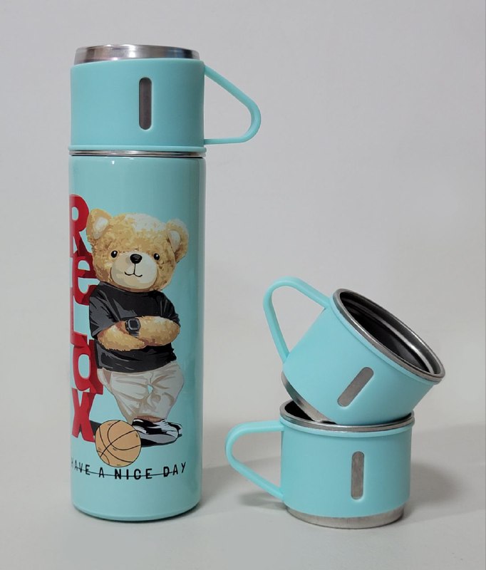 SET DE TERMO CON TAZAS DE ACERO INOXIDABLE 3 PIEZAS VACUUM FLASK 500ML