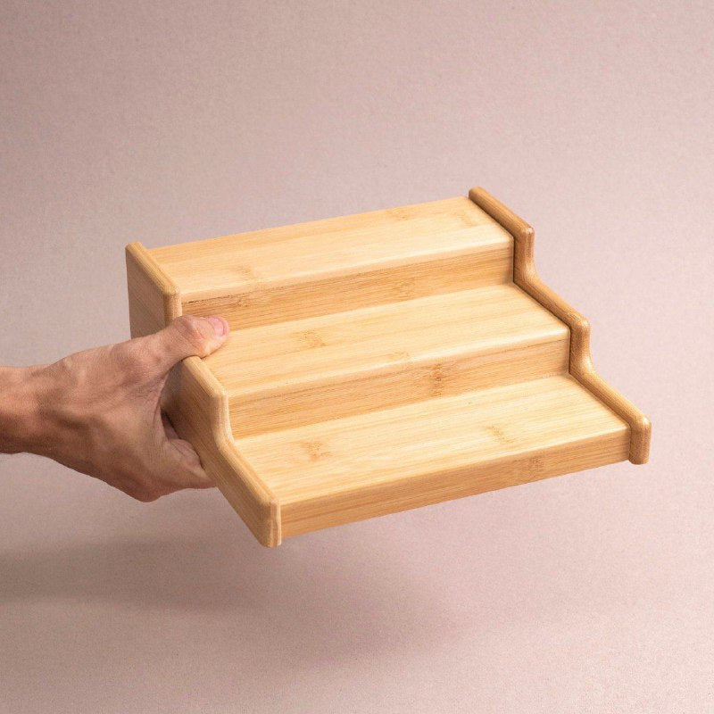 ESTANTE ORGANIZADOR DE BAMBU EXPANDIBLE DE 3 NIVELES, DISEÑADO PARA ORGANIZAR ESPECIAS, CONDIMENTOS Y OTROS ARTICULOS PEQUEÑOS