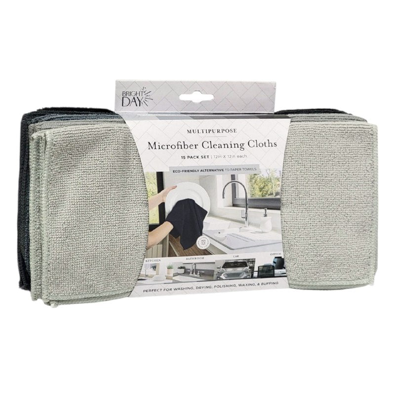 TRAPO DE MICROFIBRA MULTIUSOS EN PAQUETE DE 15 PIEZAS BRIGHT DAY 31X30CM