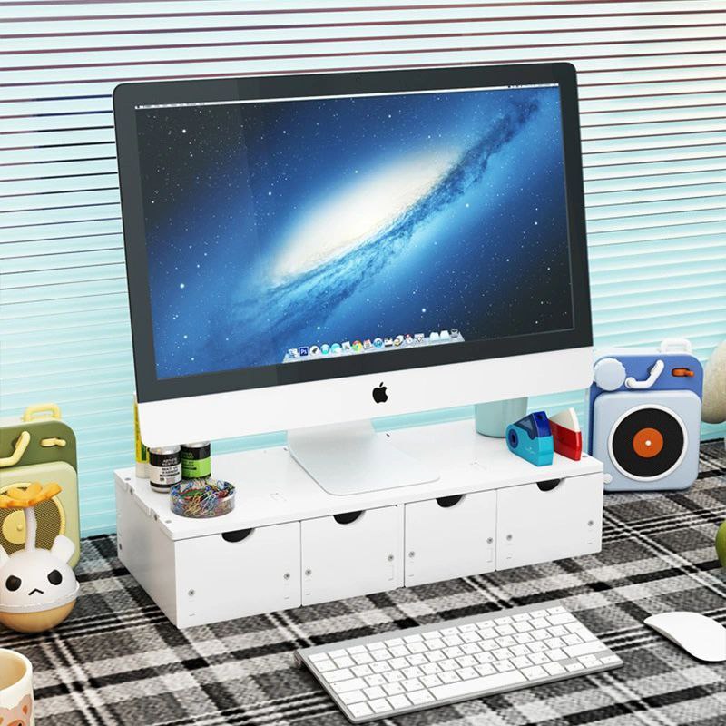 ESTANTE ORGANIZADOR SOPORTE PARA MONITOR CON GAVETAS DE ALMACENAMIENTO COLOR BLANCO