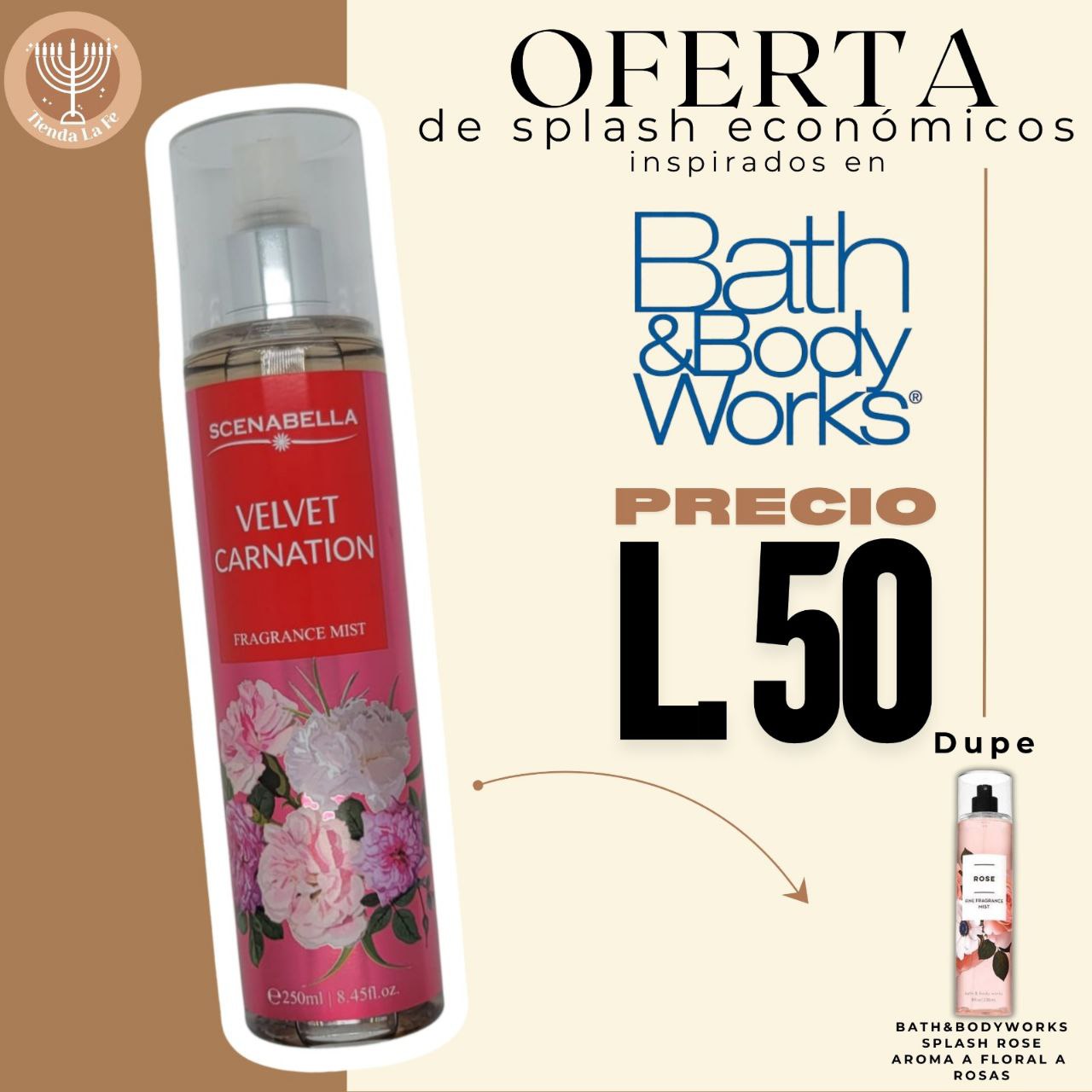 SPLASH  SCENABELLA VELVET CARNATION 250ML (M) (DUPE BATH & BODY WORKS ROSE)