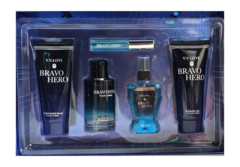 SET VV LOVE BRAVO HERO EDP 100ML, EDP 10ML, BODY LOTION 150ML, SHOWER GEL 150ML, SPLASH 100ML (H)