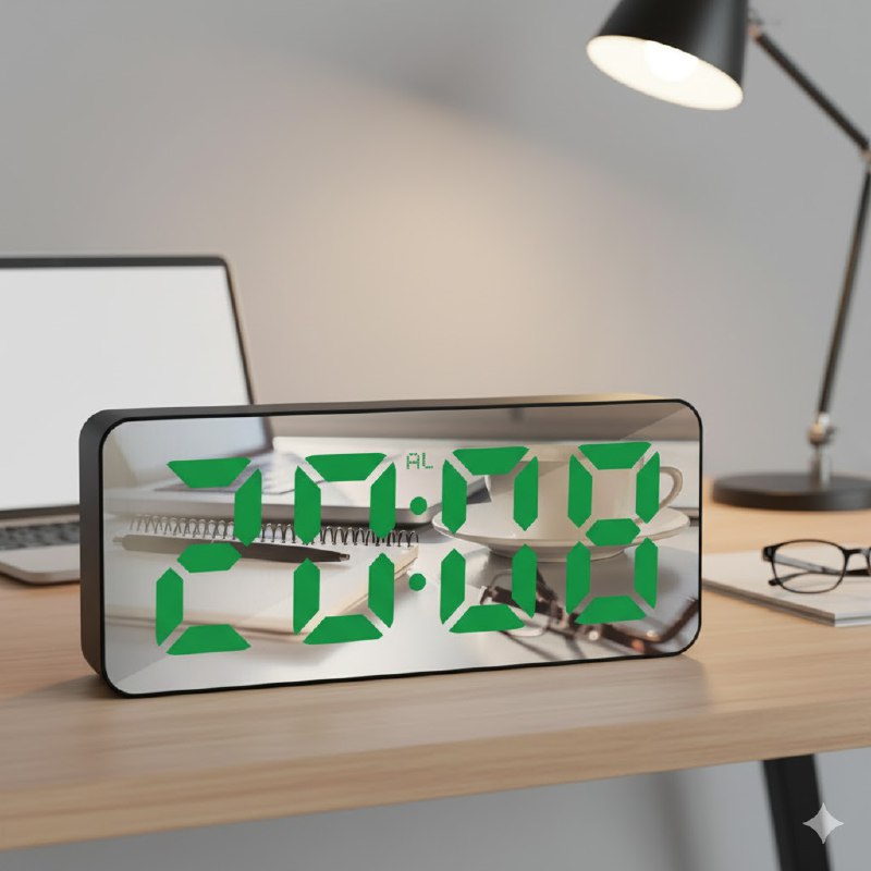 RELOJ ALARMA DESPERTADOR DE ESPEJO LED, OFRECE FUNCIONES DE IEMPOO, FECHA, ALARMA Y TEMPERATURA, CON CONTRO DE BRILLO AJUSTABLE GAOSIIO