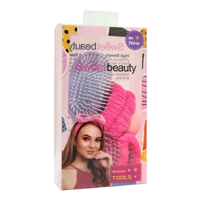 KIT DE CUIDADO PERSONAL, CEPILLO, 1 PAR DE MUÑEQUERAS, ESPONJA, MASAJEADOR CAPILAR KISS LOVELY