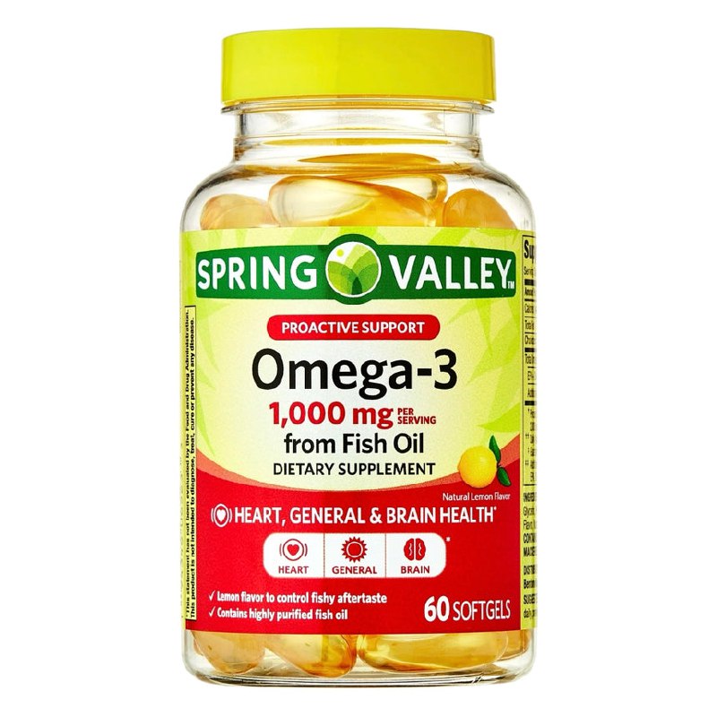 VITAMINAS EN CAPSULAS BLANDAS DE OMEGA 3 PARA SALUD CARDIACA,GENERAL Y CEREBRAL SPRING VALLEY 60UND