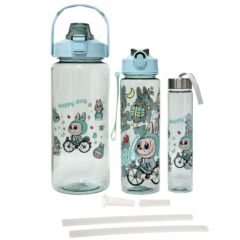 BOTES DE AGUA EN SET DE 3 PIEZAS DE LABUBU, 4 COLORES