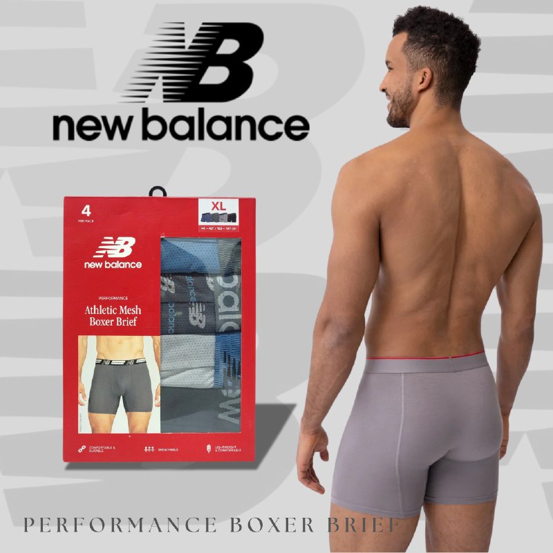 ROPA INTERIOR PARA CABALLERO NEW BALANCE ATHLETIC MESH 4 UNIDADES TALLA XTRA LARGE 40-42 (XL)