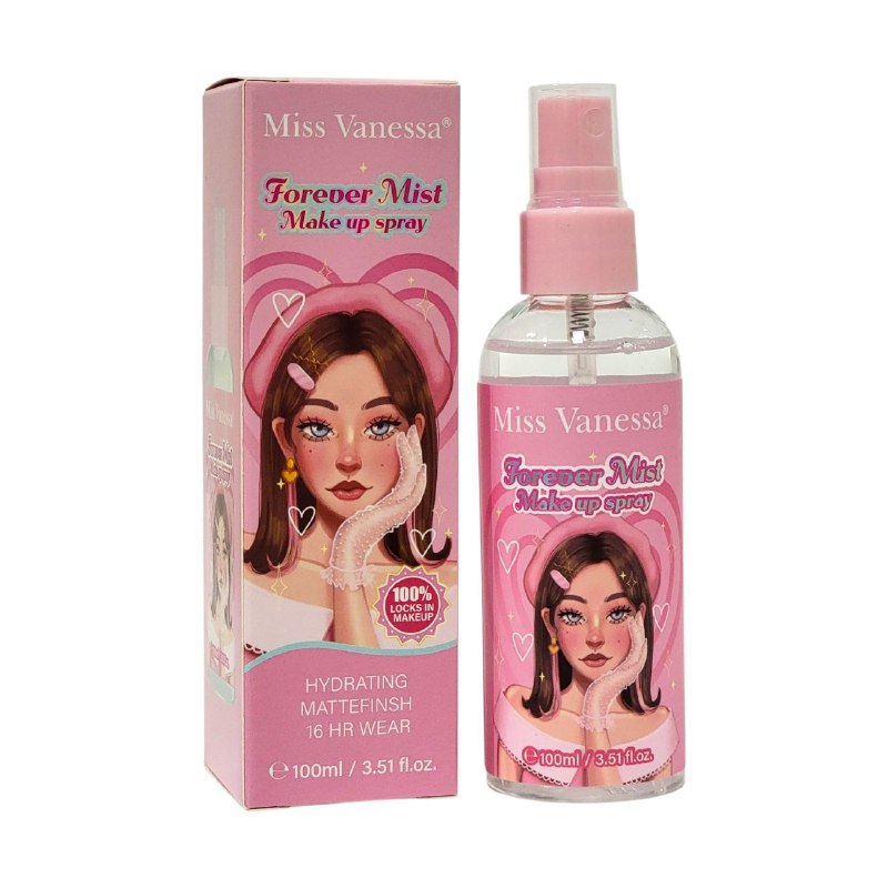 FIJADOR DE MAQUILLAJE EN SPRAY DE ACABADO MATE HIDRATANTE DE LARGA DURACION MISS VANESSA 100ML