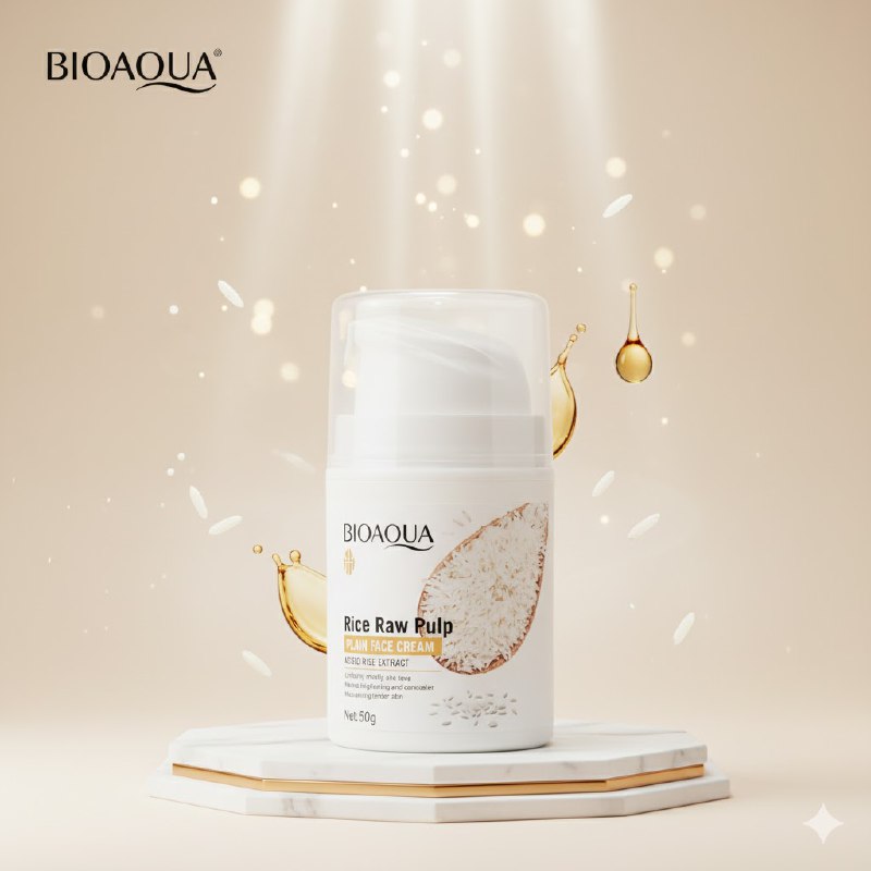 CREMA FACIAL DE PULPA CRUDA DE ARROZ CRUDO ALTAMENTE HIDRATANTE 50G, FACIL DE EXTENDER Y ALTAMENTE HIDRATANTE, CORRIGE EL TONO DESIGUAL DEJANDO ACABADO NATURAL E IMPECABLE BIOAQUA