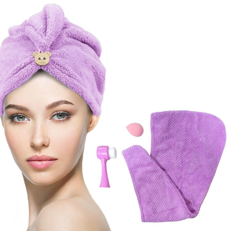 KIT DE CUIDADO PERSONAL, ESPONJA MAQUILLAJE, TOALLA PELO Y CEPILLO FACIAL SWEET BEAUTY