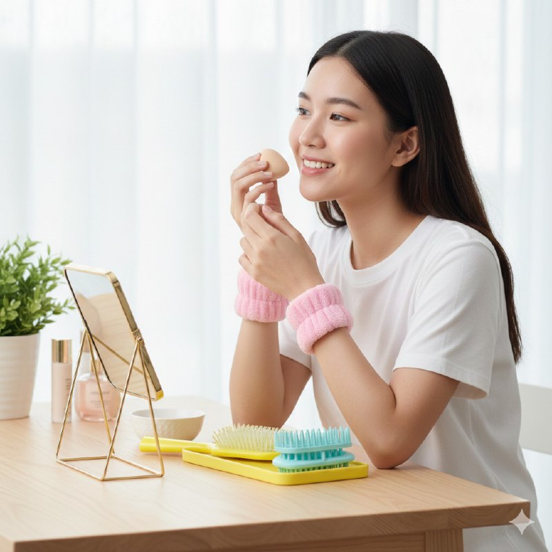 KIT DE CUIDADO PERSONAL, CEPILLO, 1 PAR DE MUÑEQUERAS, ESPONJA, MASAJEADOR CAPILAR KISS LOVELY