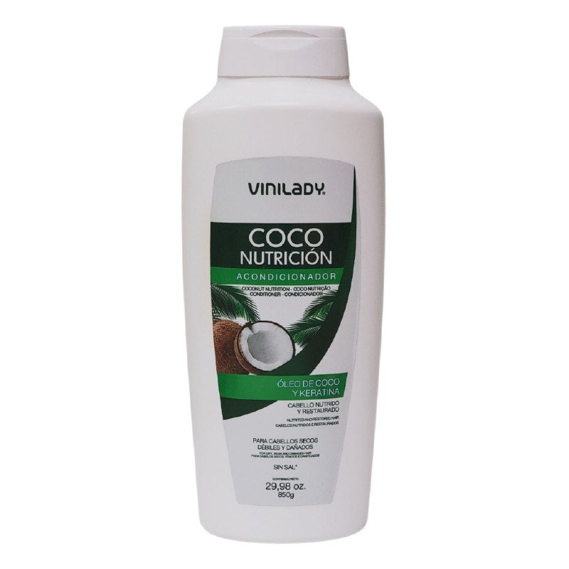 ACONDICIONADOR DE COCO Y QUERATINA NUTRITIVA SUAVIZANTE PARA CABELLOS SECOS Y DEBILES VINILADY 850G