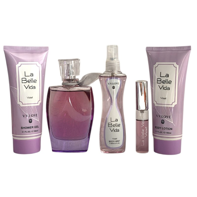 SET VV LOVE LA BELLE VIDA VIOLET EDP 100ML, EDP 10ML, BODY LOTION 150ML, SHOWER GEL 150ML, SPLASH 100ML (M)
