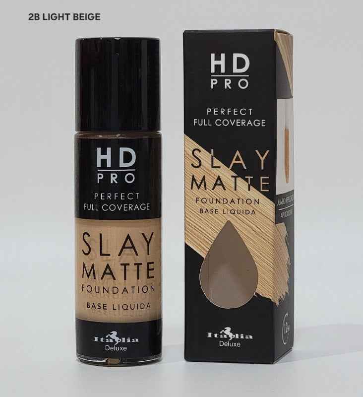 BASE DE MAQUILLAJE LIQUIDA LIVIANA LIBRE DE ACEITE ACABADO MATE TONO 2B LIGHT BEIGE ITALIA DELUXE HD PRO PERFECT FULL COVERAGE SLAY MATTE 30ML