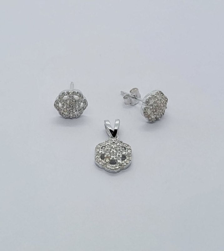 PSET1699 SET ROSA O FLOR  ESTRELLA CON ZIRCONIA BLANCO PLATA 9.25