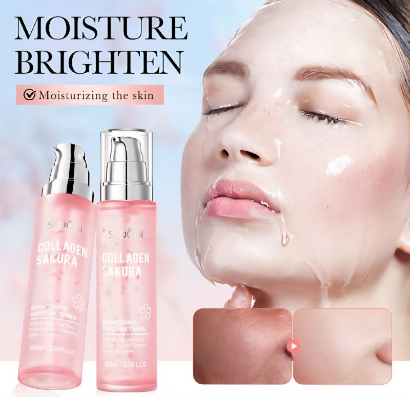 TONICO FACIAL DE ESENCIA DE SAKURA Y COLAGENO, HIDRATANTE, ILUMINADOR Y FACIL ABSORCION SADOER COLLAGEN SAKURA 100ML