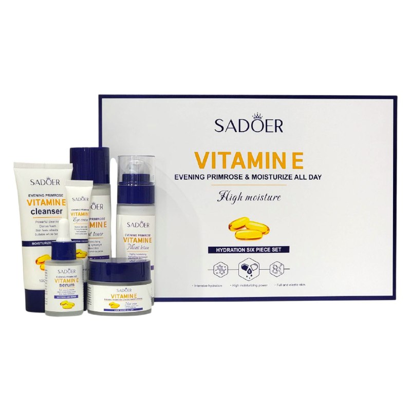 SET DE CUIDADO FACIAL DE VITAMINA E DE 6 PIEZAS, EFECTO DE ALTA HIDRATACION, PIEL TERSA Y ELASTICA SADOER VITAMIN E