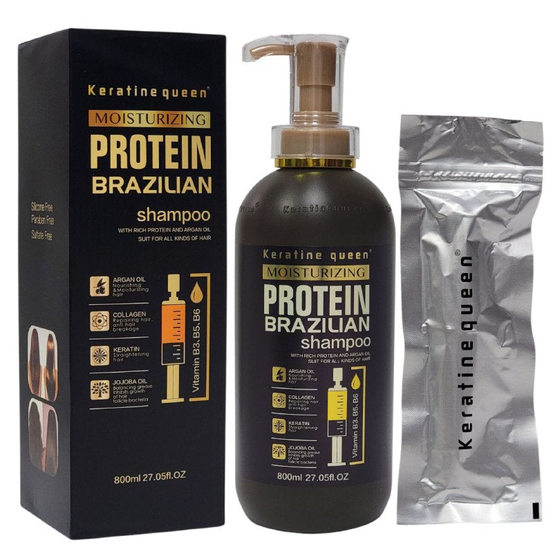 SHAMPOO DE PROTEINA BRASILEÑA CON RIQUEZA EN PROTEINAS Y ACEITE DE ARGAN KERATINE QUEEN 800ML