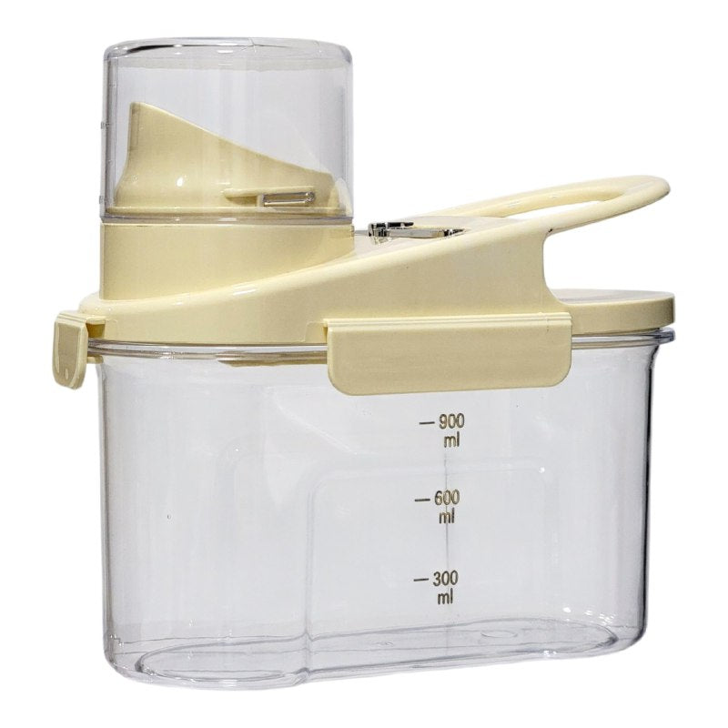 ALMACENADOR DISPENSADOR DE ALIMENTOS CEREALES O GRANOS 900ML, EQUIPADO CON LINEA MEDIDORA Y TAPADERA DE USO FACIL 3 COLORES