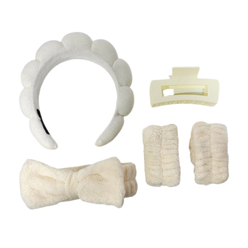 KIT DE CUIDADO FACIAL, GANCHO, DIADEMAS Y MUÑEQUERAS SKIN CARE, 5 COLORES