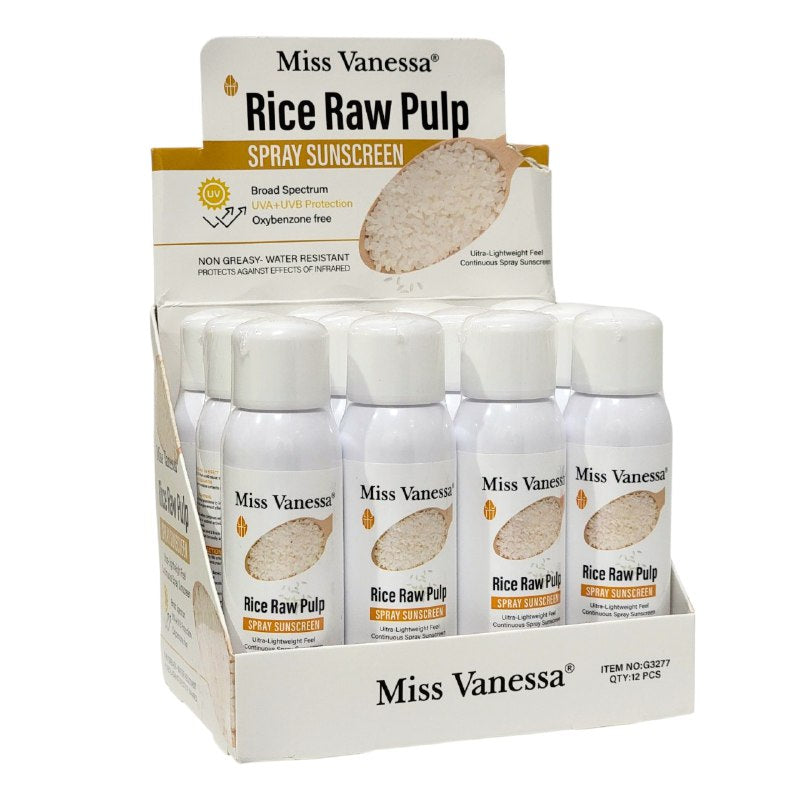 PROTECTOR SOLAR EN SPRAY DE PULPA CRUDA DE ARROZ HIDRATANTE MISS VANESSA 150ML DUPE DE BIOAQUA