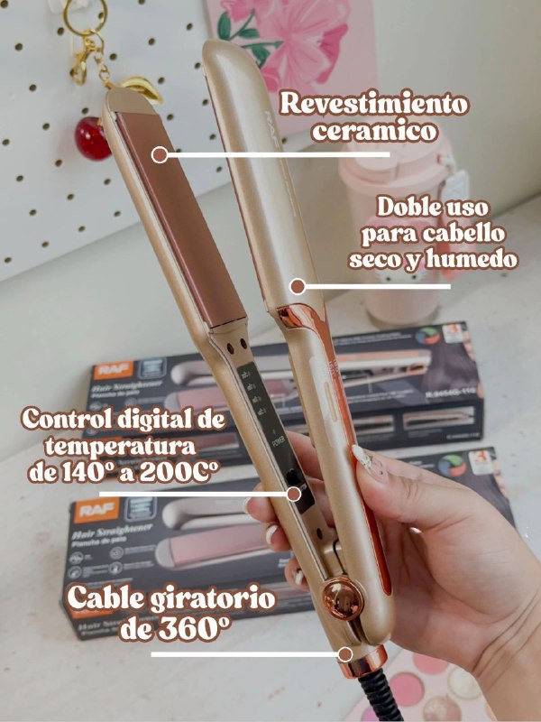 PLANCHA PARA EL CABELLO, CONTROL DE TEMPERATURA DIGITAL, CABLE GIRATORIO DE 360 GRADOS, REVESTIMIENTO DE CERAMICA DOBLE USO SECO Y HUMEDO RAF
