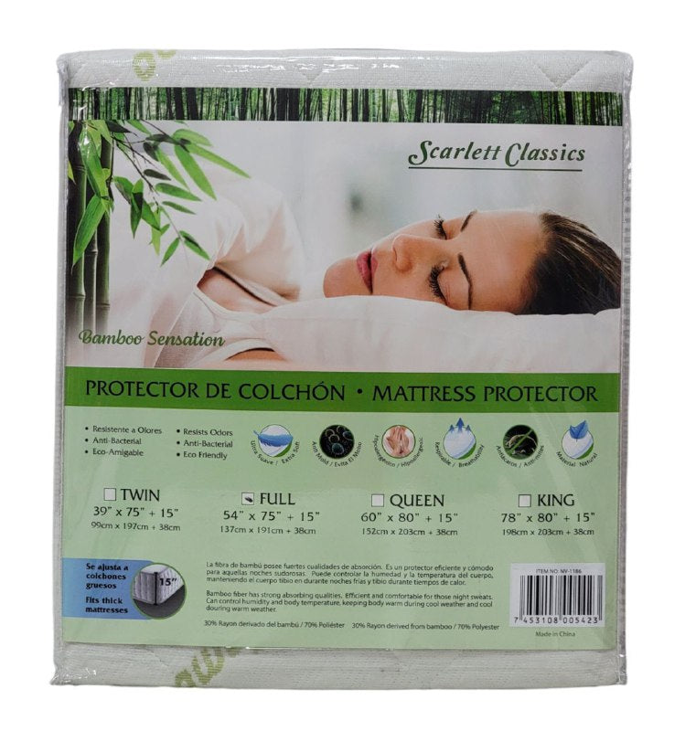 PROTECTOR DE COLCHON RESISTENTE A OLORES, ANTIBACTERIAL DE FIBRA DE BAMBO MATRIMONIAL SCARLETT CLASSICS BAMBO SENSATION