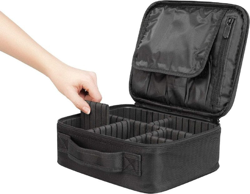 ORGANIZADOR ESTUCHE DE MAQUILLAJE PORTATIL CON SEPARADORES AJUSTABLES NEGRO 26x23x10CM