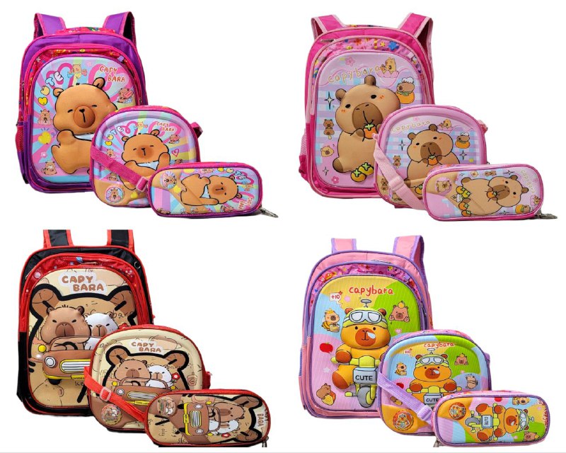 MOCHILA PARA NIÑOS(AS) CON DISEÑO DE CAPYBARA, CAPIBARA CON LUCES LED AL TACTO EN SET DE 3 PIEZAS