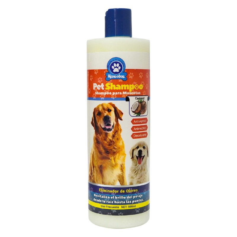 SHAMPOO PARA PERROS MASCOTAS CON AROMA A COCO, ELIMINADOR DE OLORES MAXCOTAS 500ML