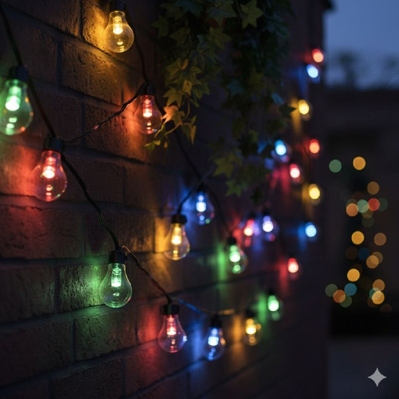 LUCES DECORATIVAS NAVIDEÑAS LED DE 12 GUIRNALDA PARA INTERIORES O EXTERIORES CONN BOMBILAS LED MULTICOLOR