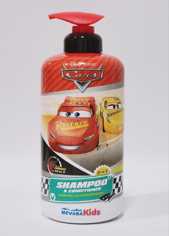 SHAMPOO PARA EL CABELLO 2 EN 1, SHAMPOO Y ACONDICIONADOR PARA NIÑOS, FORMULA ULTRA SUAVE, LIMPIA Y SUAVIZA Y DEJA AROMA AGRADABLE NEVADA KIDS DISNEY PIXAR CARS 1000ML