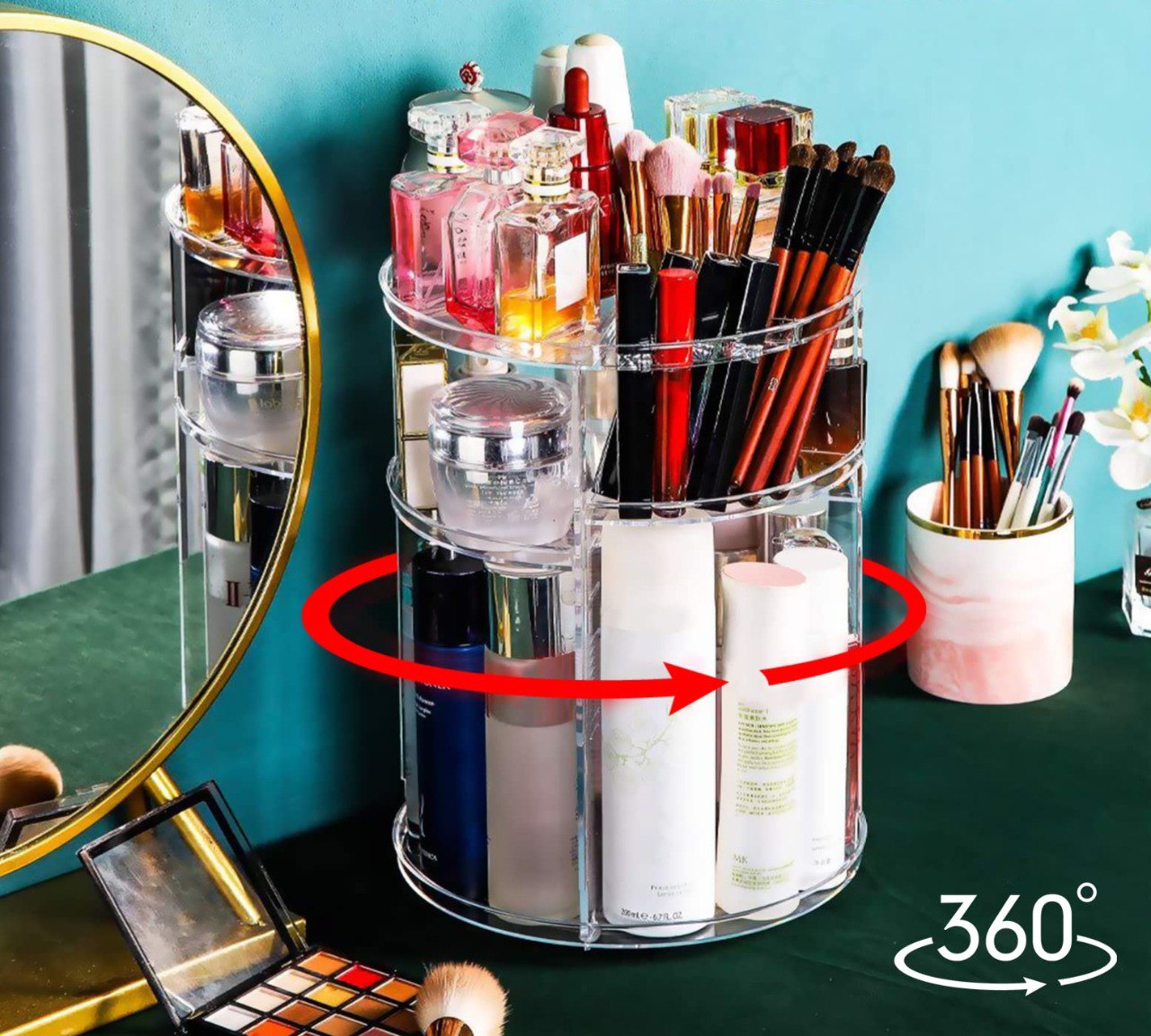 ORGANIZADOR DE MAQUILLAJE TIPO ESTANTE GIRATORIO 24CMX 30CM