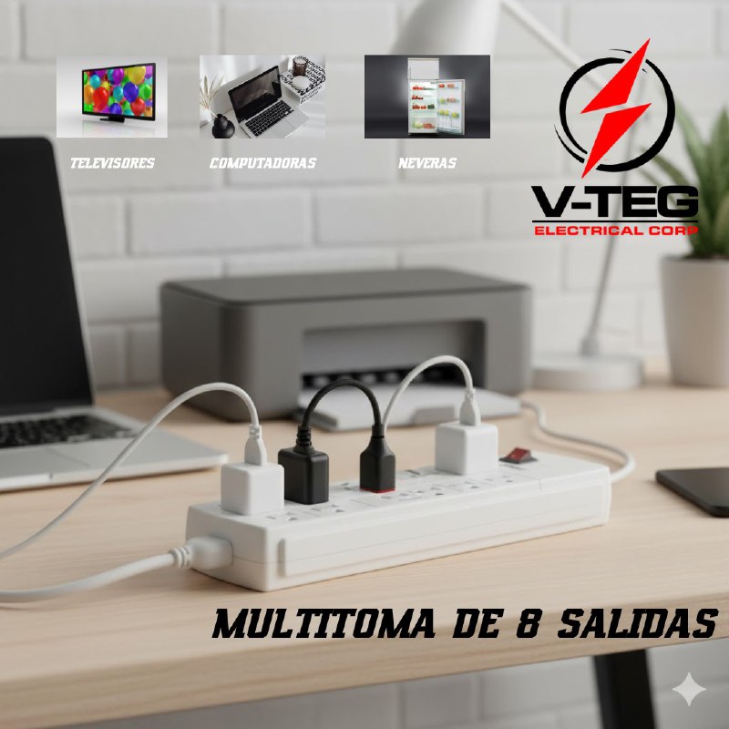 REGLETA EXTENSION ENCHUFE, REGLETA ELECTRICA CON MULTIPLES TOMAS, PROTECCION CONTRA SOBRETENSIONES PARA EL HOGAR Y OFICINA V-TEG