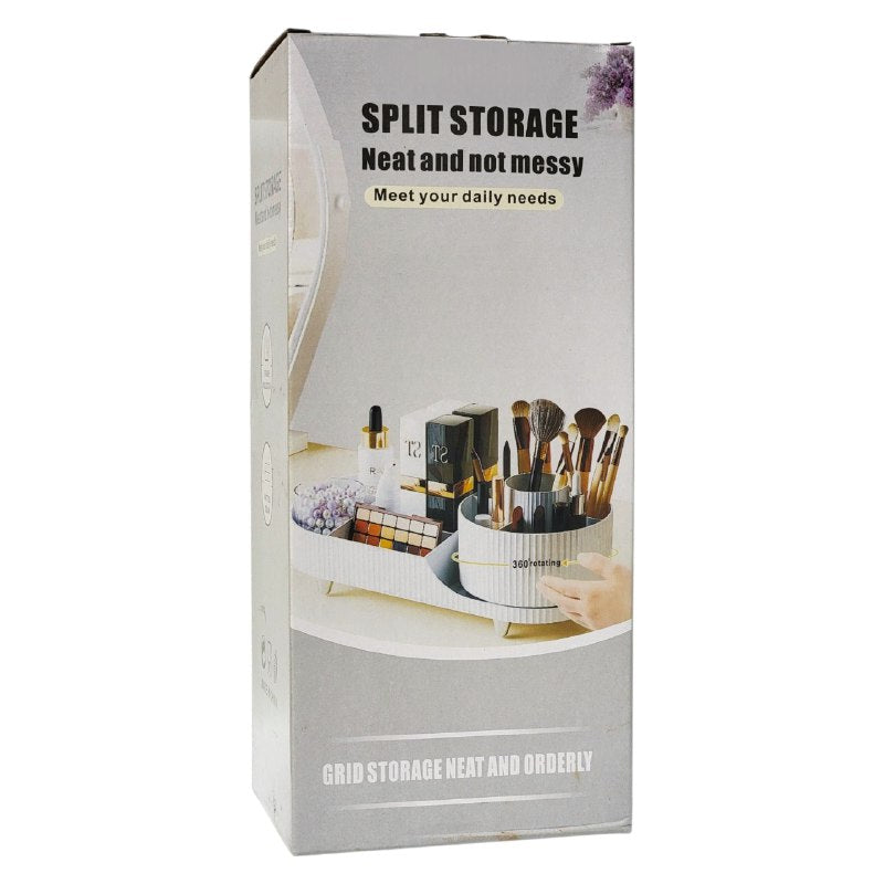ORGANIZADOR DE MAQUILLAJE Y COSMETICOS DE ACRILICO CON BASE GIRATORIA 15X36CM, 4 ESTILOS