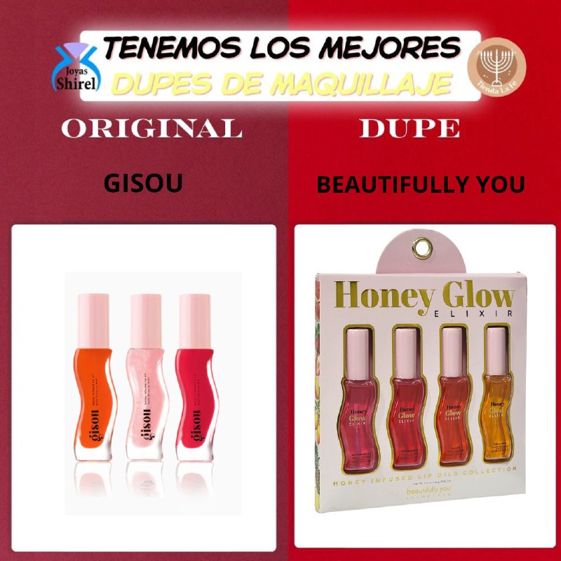 BRILLO LABIAL ACEITE EN SET DE 4 PIEZAS DUPE DE GISOU, INFUNDIDOS CON MIEL HIDRATANTE BEAUTIFULLY 15G,4