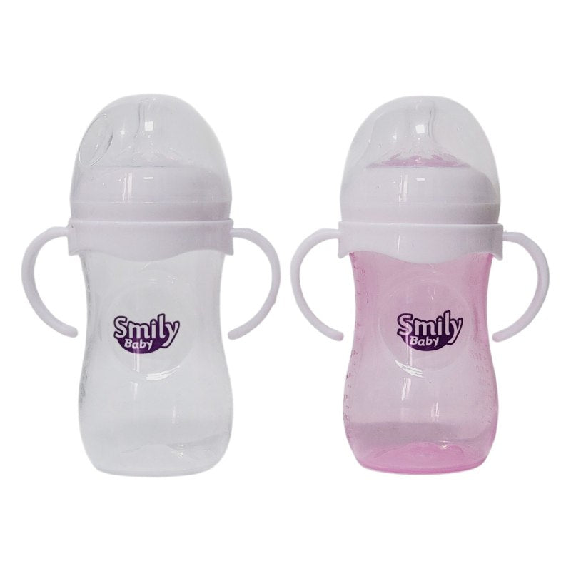 BIBERON CHUPON PARA BEBES EN SET DE 2 PIEZAS CON ASAS CAPACIDAD DE 330ML SMILY BABY
