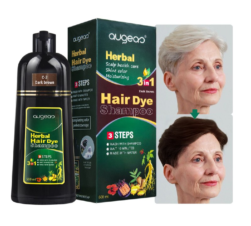 SHAMPOO TINTE PARA EL CABELLO 3 EN 1 COLOR CAFE OSCURO AUGEAS HERBAL HAIR 500ML