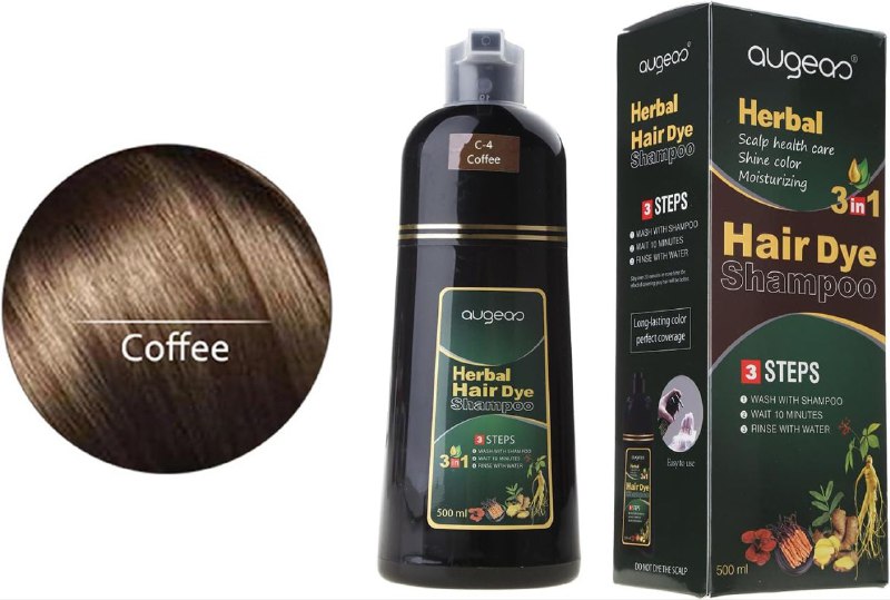 SHAMPOO TINTE PARA EL CABELLO 3 EN 1 COLOR CAFE AUGEAS HERBAL HAIR 500ML
