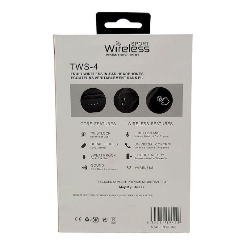 AUDIFONOS AURICULARES INALAMBRICOS ORIGINALES SONIDO DE ALTA CALIDAD PREMIUM, TACTIL, EMPAREJAMIENTO AUTOMATICO, IPHONE Y ANDROID, RESISTENTE AL AGUA Y SUDOR, BATERIA 8J TWS-4 WIRELESS SPORT