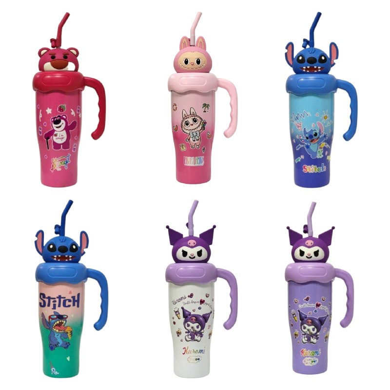 VASO TERMO DE ACERO INOXIDABLE CON ASA DISEÑOS VARIADOS PARA NIÑOS Y NIÑAS 30OZ, 6 ESTILOS