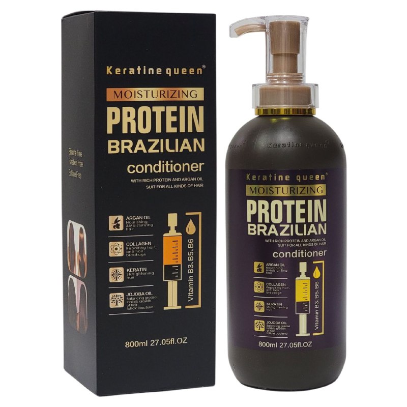 ACONDICIONADOR BRASILEÑO 800ML, CON PROTEINAS Y ACEITE DE ARGAN KERATINE QUEEN