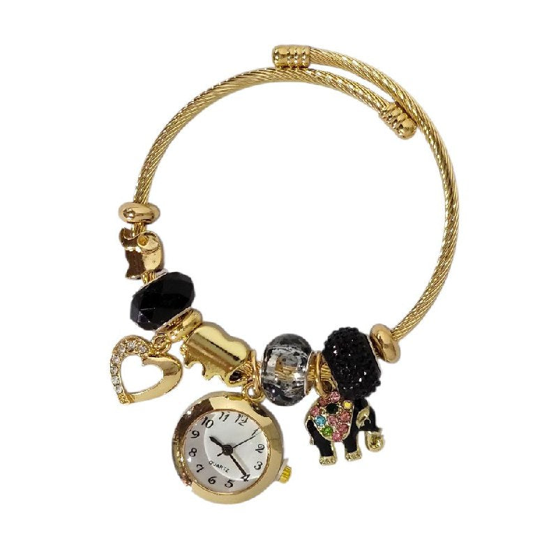 RELOJ ECONOMICO ESTILO PANDORA PARA DAMA DE ACERO CON BAÑO DE ENCHAPE