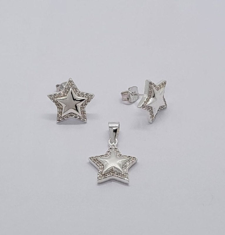 PSET1587 SET ESTRELLA CON ZIRCONIA BLANCO PLATA 9.25