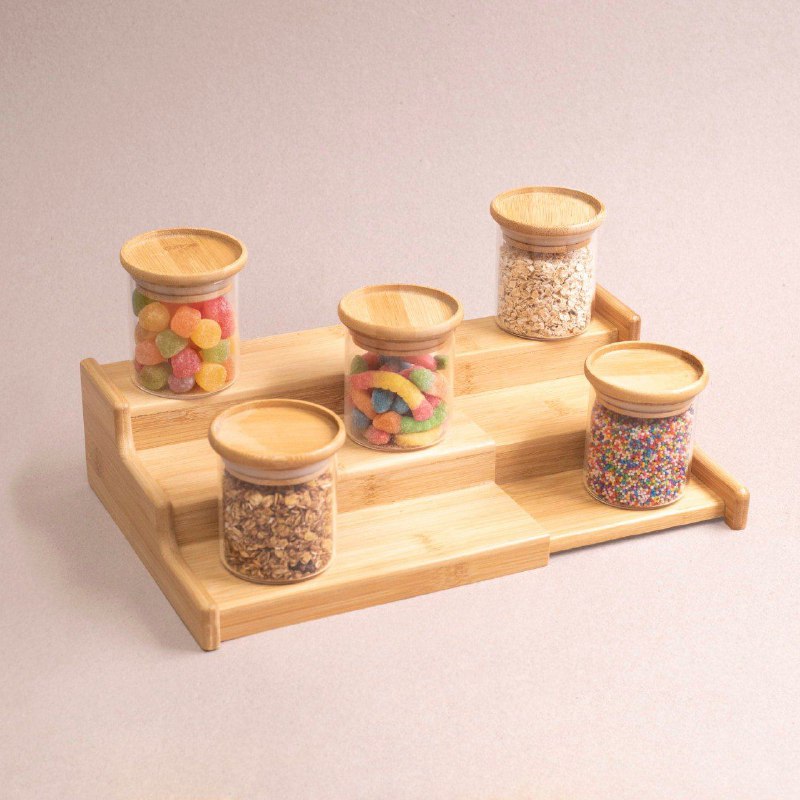 ESTANTE ORGANIZADOR DE BAMBU EXPANDIBLE DE 3 NIVELES, DISEÑADO PARA ORGANIZAR ESPECIAS, CONDIMENTOS Y OTROS ARTICULOS PEQUEÑOS