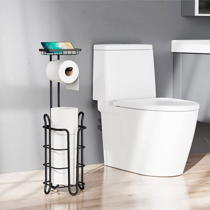 ESTANTE SOPORTE ORGANIZADOR PARA BAÑO, ALMACENAMIENTO DE PAPEL HIGIENICO Y SOPORTE PARA CELULAR