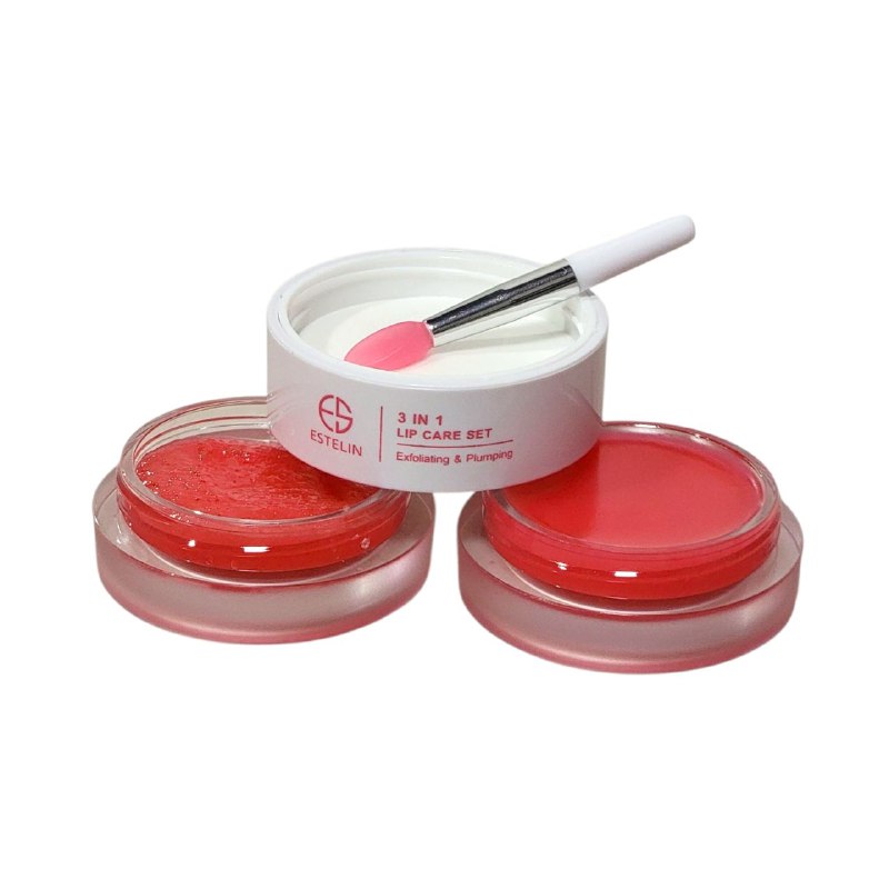 MASCARILLA HIDRATANTE PARA LABIOS EN SET 3 EN 1 BALSAMO HIDRATANTE MANTECA DE KARITE Y CEREZA ESTELIN 5G